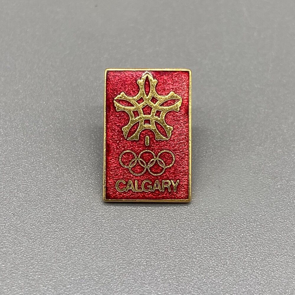 1988 Calgary Olympic Games Lapel / Hat Pin Badge Red & Gold Snowflake Vintage